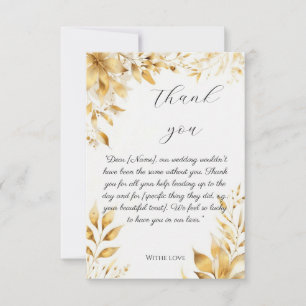 Cartão de Agradecimento de Casamento Floral Dourad
