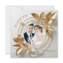 Cartão de Agradecimento de Casamento Floral Dourad