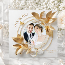 Cartão de Agradecimento de Casamento Floral Dourad