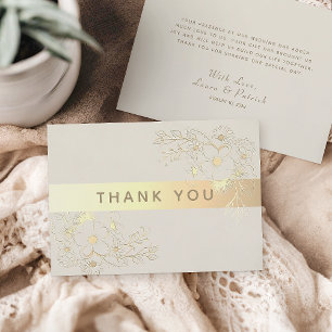 Cartão de Agradecimento de Casamento Floral Dourad