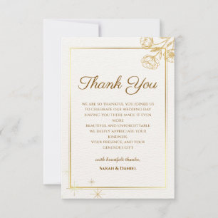 Cartão de Agradecimento de Casamento Floral Dourad