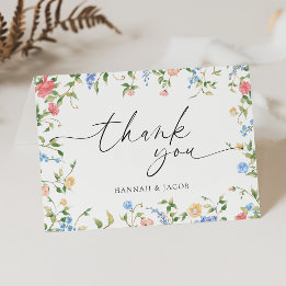 Cartão de Agradecimento de Casamento Floral Elegan
