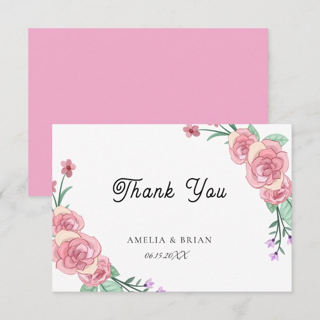 Cartão de Agradecimento de Casamento Floral Eucali (Frente/Verso)
