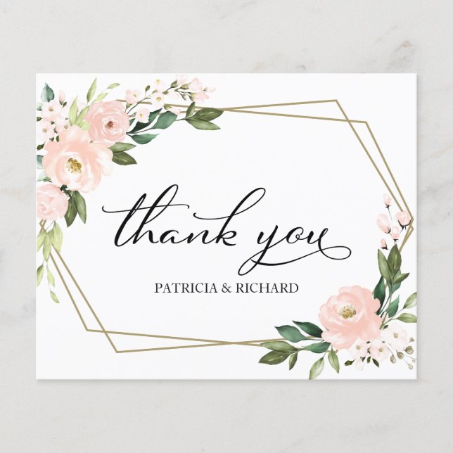 Cartão de Agradecimento de Casamento Floral Geomét (Frente)