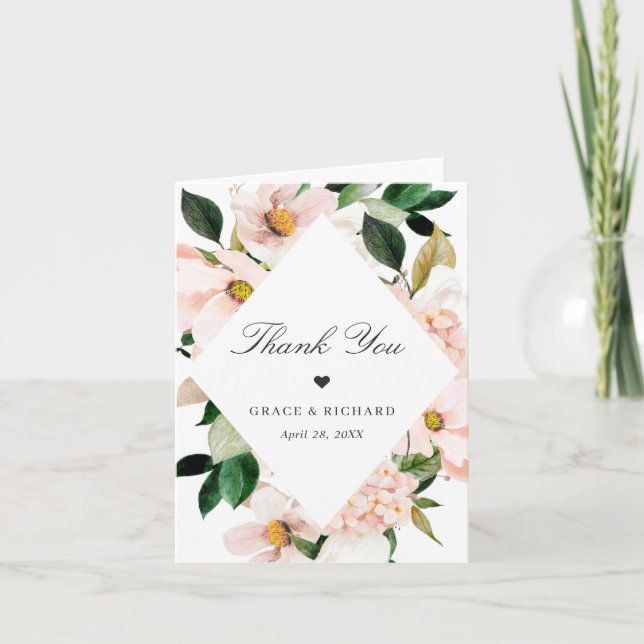 Cartão de Agradecimento de Casamento Floral Hortên (Frente)