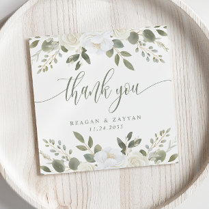Cartão de Agradecimento de Casamento Floral Marfim