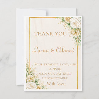 Cartão de Agradecimento de Casamento Floral Marfim
