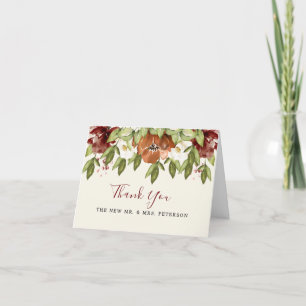 Cartão de Agradecimento de Casamento Floral Marrom