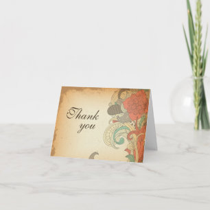 Cartão de agradecimento de casamento floral marrom