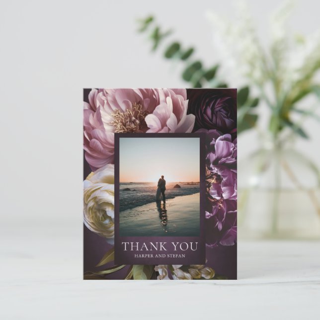 Cartão de Agradecimento de Casamento Floral Maxima (Em pé/Frente)