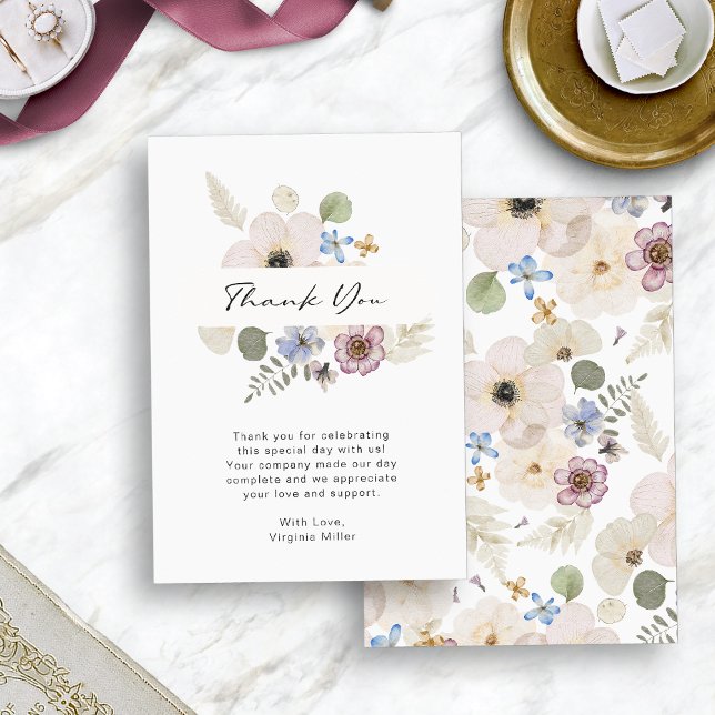 Cartão de Agradecimento de Casamento Floral Modern (Modern Floral Wedding Flat Thank You Card by Painted Paperie
)