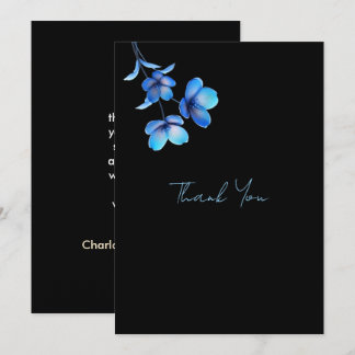 Cartão de Agradecimento de Casamento Floral Preto 