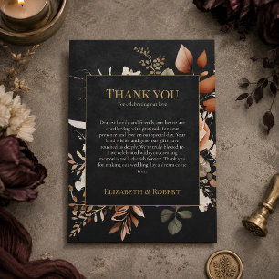 Cartão de Agradecimento de Casamento Floral Preto