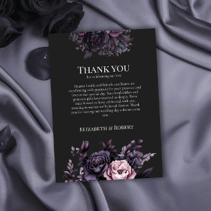 Cartão de Agradecimento de Casamento Floral Preto 