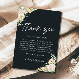 Cartão de Agradecimento de Casamento Floral Preto 