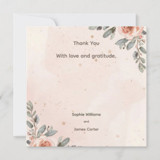 Cartão de Agradecimento de Casamento Floral Rosa
