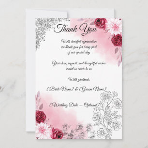 Cartão de Agradecimento de Casamento Floral Rosa  