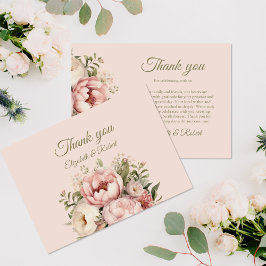 Cartão de Agradecimento de Casamento Floral Rosa E