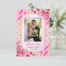 Cartão de Agradecimento de Casamento Floral Rosa F