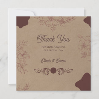 Cartão de Agradecimento de Casamento Floral Rustic