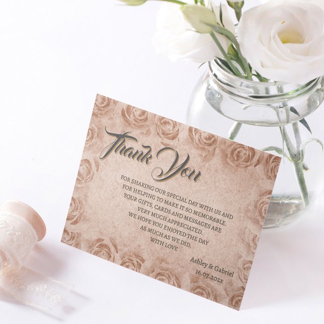 Cartão de Agradecimento de Casamento Floral Rústic (Vintage Floral Rustic Wedding Thank You Card)