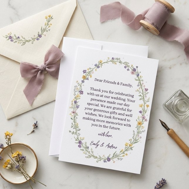 Cartão de agradecimento de casamento floral simple (Criador carregado)
