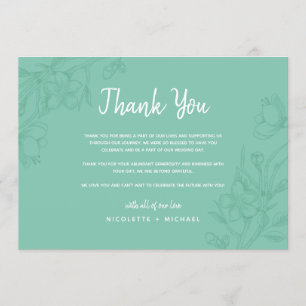 Cartão de Agradecimento de Casamento Floral Verde