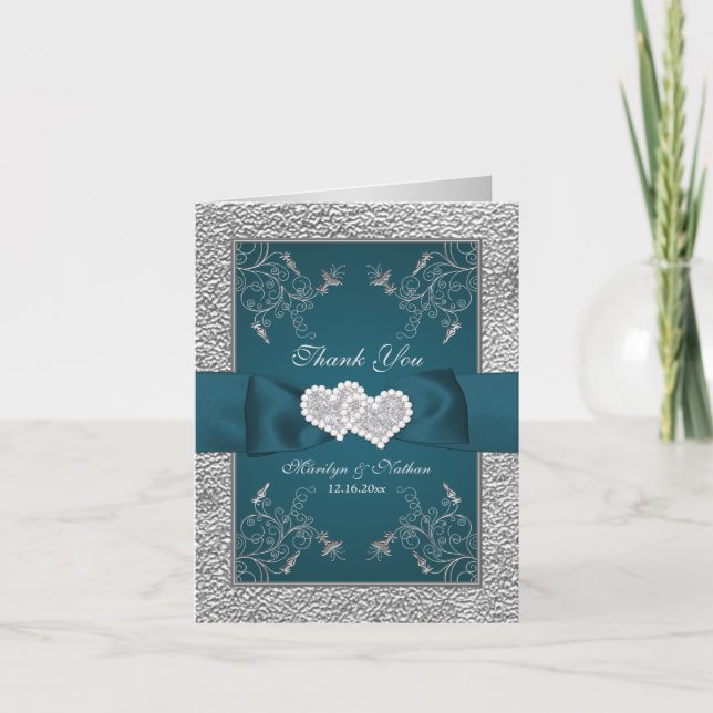 Cartão de Agradecimento de Casamento Floral Verde- (Frente)