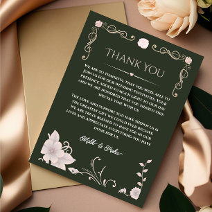 Cartão de Agradecimento de Casamento Floral Verde 