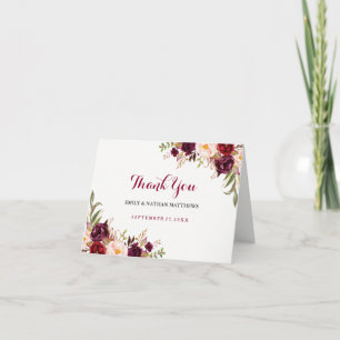 Cartão de Agradecimento de Casamento Floral Vermel