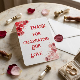 Cartão de Agradecimento de Casamento Floral Vermel