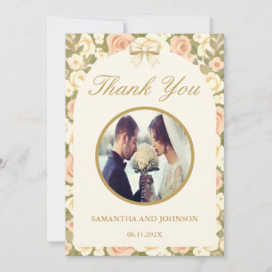 Cartão de Agradecimento de Casamento Floral Vintag