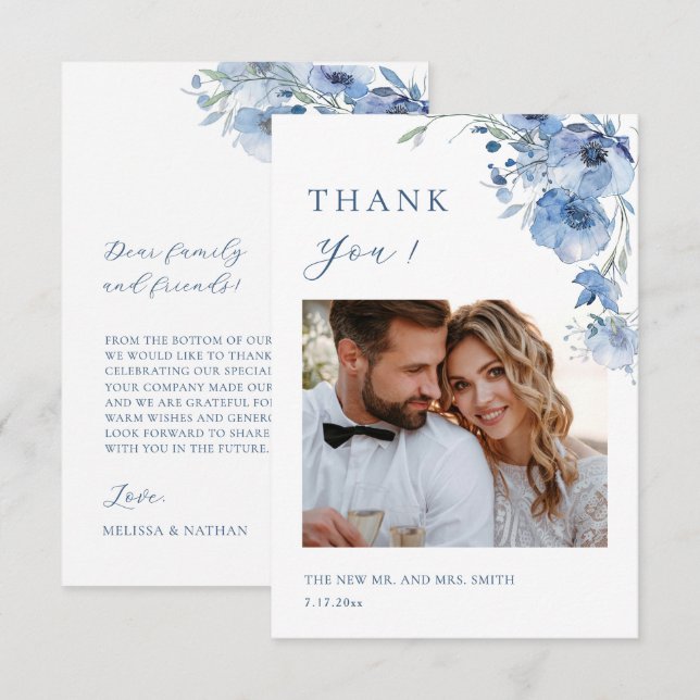 Cartão de Agradecimento de Casamento Flores de Art (Frente/Verso)