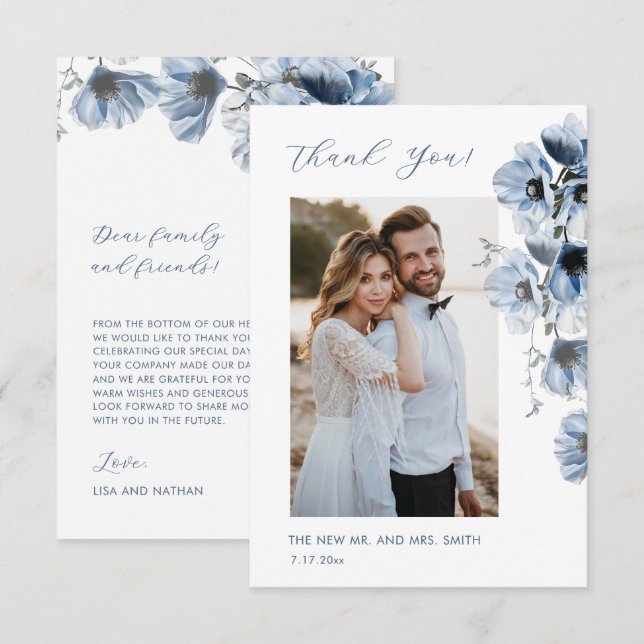 Cartão de Agradecimento de Casamento Flores Transp (Frente/Verso)