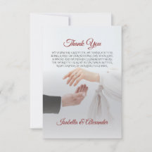 Cartão de Agradecimento de Casamento Foto Branco E