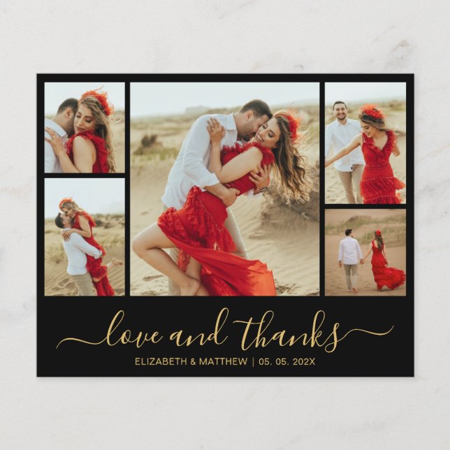 Cartão de Agradecimento de Casamento Foto Preta Do (Frente)