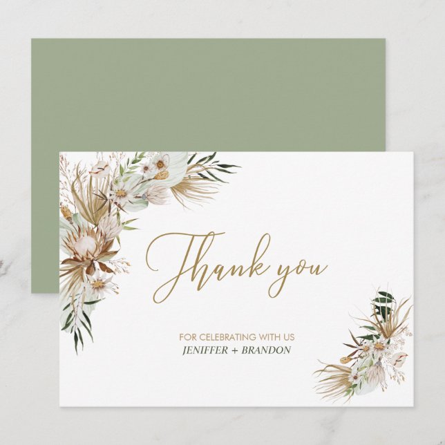 Cartão de agradecimento de casamento Gold Boho/Boê (Frente/Verso)
