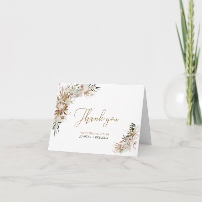 Cartão de agradecimento de casamento Gold Boho/Boê (Frente)