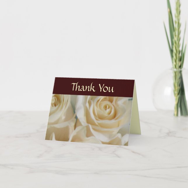 Cartão de Agradecimento de Casamento Ivory Roses (Frente)