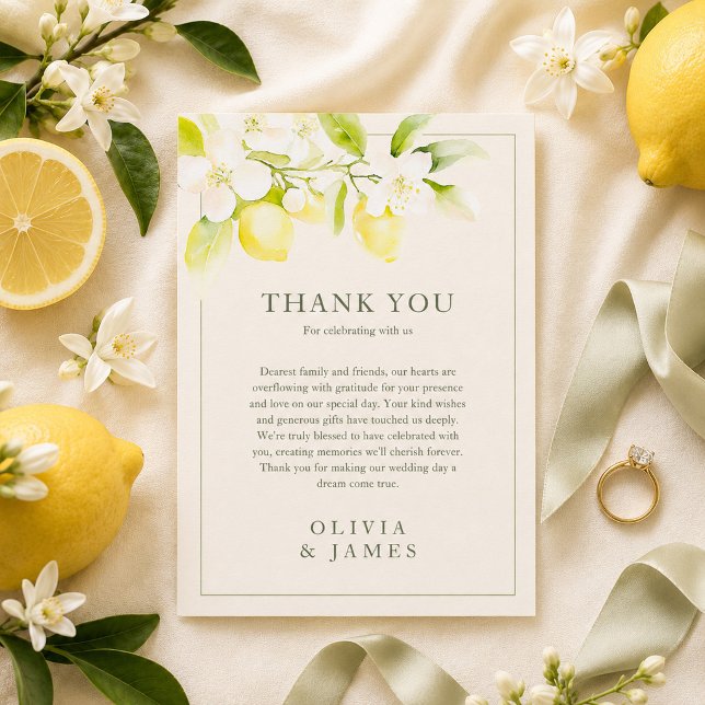 Cartão de Agradecimento de Casamento Jardim de Mar (Lemon Blossom Ivory Garden Wedding Thank You Card)