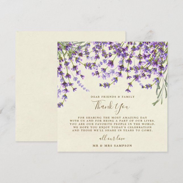cartão de agradecimento de casamento lavanda para  (Frente/Verso)