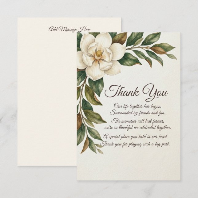 Cartão de Agradecimento de Casamento Magnólia Marf (Frente/Verso)