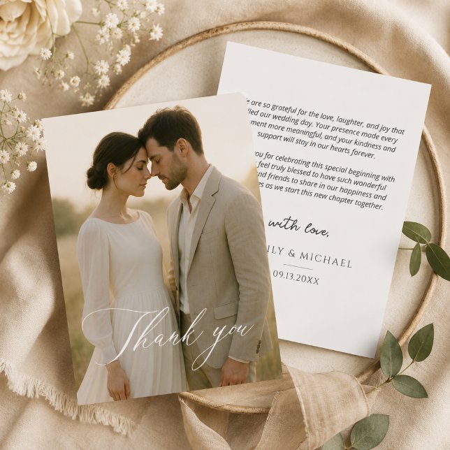 Cartão de Agradecimento de Casamento Minimalista (Criador carregado)