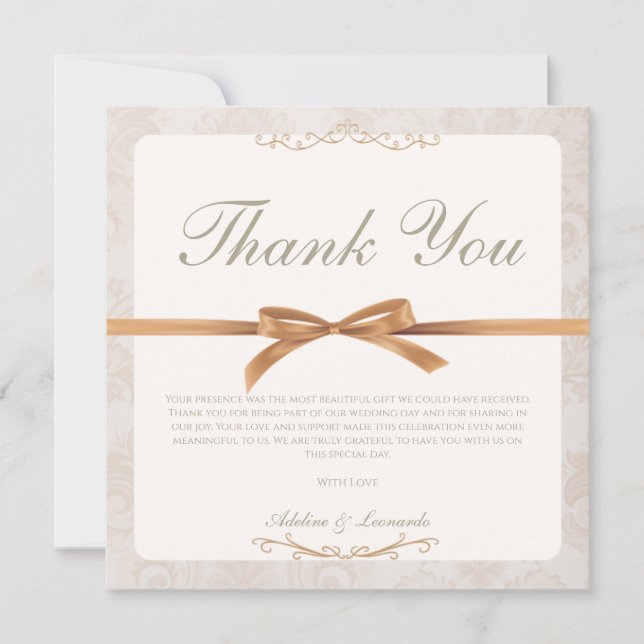 Cartão de agradecimento de casamento minimalista e (Frente)