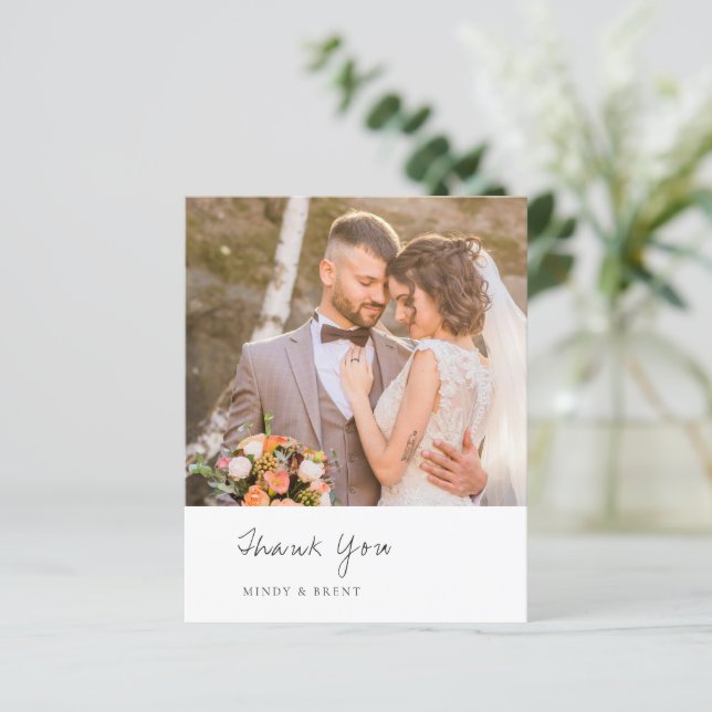 Cartão de Agradecimento de Casamento Minimalista F (Em pé/Frente)