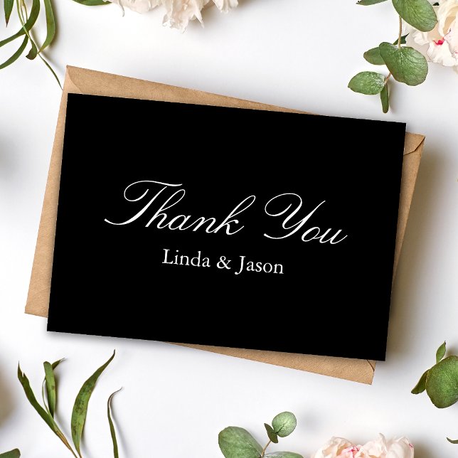 Cartão de Agradecimento de Casamento Minimalista P (Black and white minimalist thank you card shares heartfelt gratitude with clean elegance.)