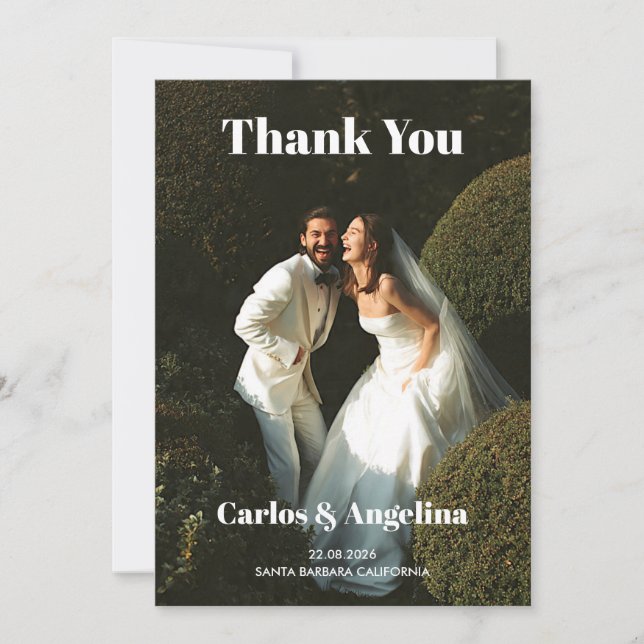 Cartão de Agradecimento de Casamento Moderno (Frente)