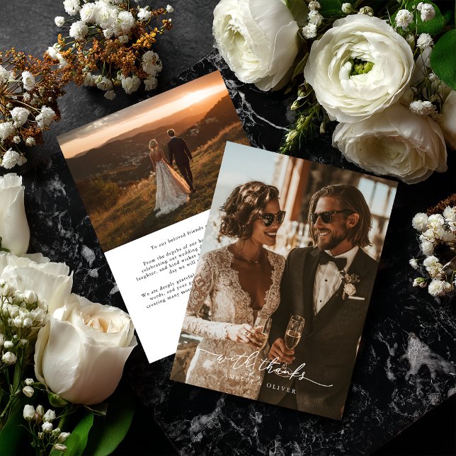 Cartão de Agradecimento de Casamento Moderno e Ele (Criador carregado)