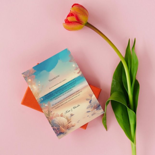 cartão de agradecimento de casamento na praia (Criador carregado)