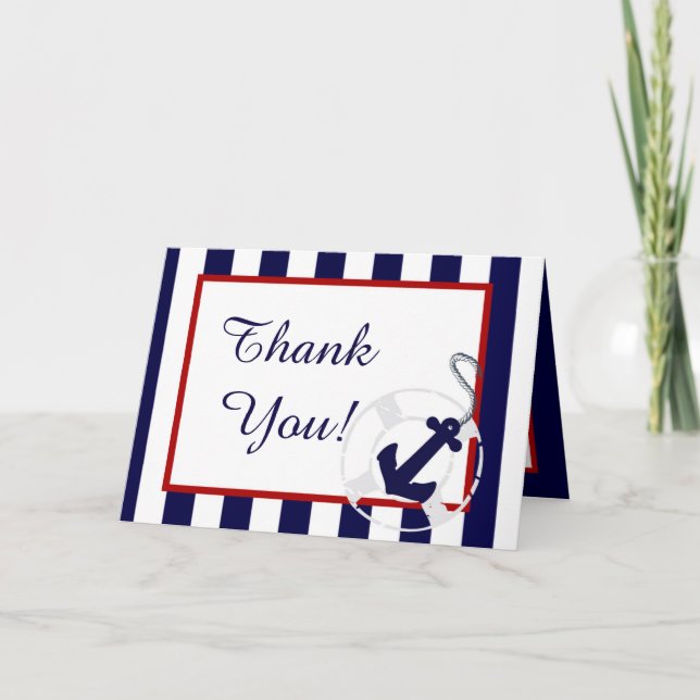 Cartão de Agradecimento de Casamento Náutico Blue  (Frente)